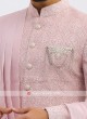 Net Silk Sherwani In Onion Pink